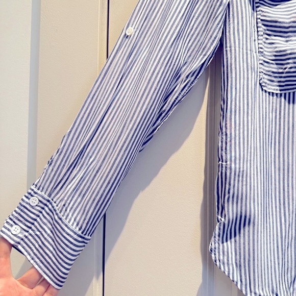 Zara Blue White Striped Viscose ButtonDown Collared Blouse, Sz S, Parisian Style - Picture 7 of 15